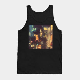 Urban Atmosphere Artistry - Moody Anime Noir Cinematic Japanese Cityscape Tank Top